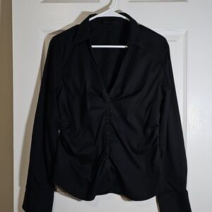 Express Rouched Pullover V-Neck Blouse Shirt Side Zip Top Black Size L